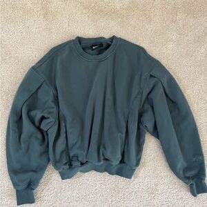 POPFLEX Green Crew Neck Sweater with Balloon Sleeves